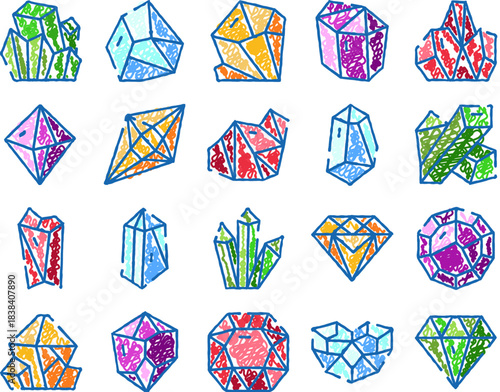 Colorful hand drawn style crystals and gemstones collection