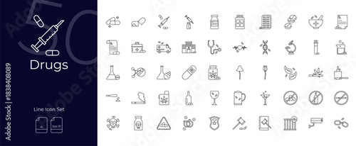 Drugs Line Editable Icons set