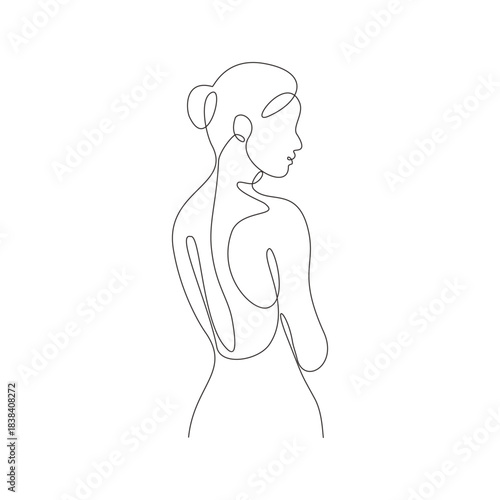 Woman Side Profile Serious Expression One Line Art Illustration