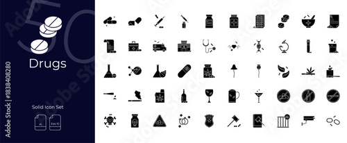 Drugs Solid Editable Icons set