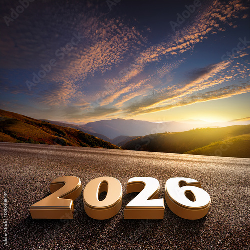 2026 3D Design Image and Happy New Year 2026 and Christmas Celebration Background