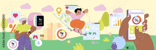 Digital Health Activity Tracking Vector Illustration