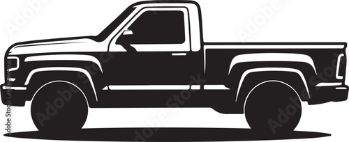 Black and white silhouette of a classic pickup truck side view utility vehicle