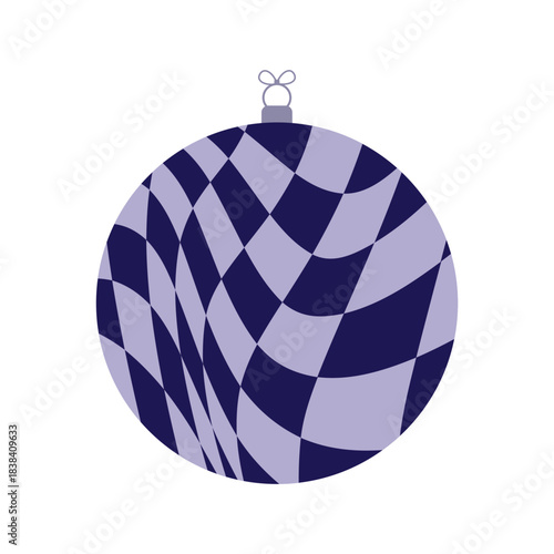 Geometric Christmas tree bauble shape decoration featuring brutalist design elements. Abstract silver psychedelic pattern in modern flat minimalist style.
