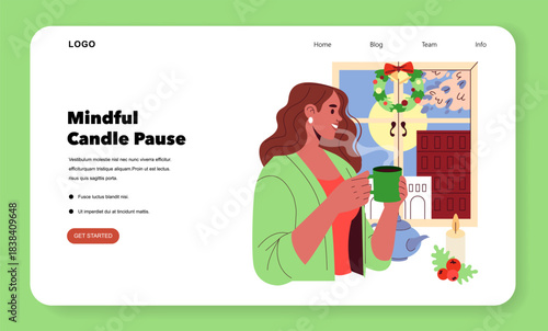 Woman Enjoys Relaxing Candle Moment Vector Illustration