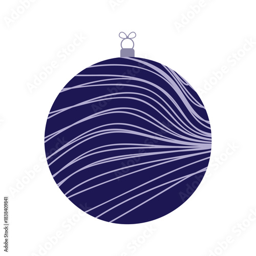 Abstract brutalism-inspired holiday ornament bauble. Silver spherical decoration with angular geometric patterns, flat design aesthetic, and luxurious metallic accents for festive styling.