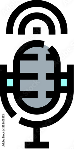 Microphone icon broadcasting sound for podcast radio streaming
