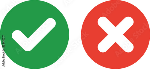 Green checkmark and red cross symbols indicating approval and rejection, presented side by side on a white background