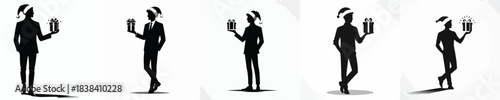 vector silhouette full body of a man stand carrying a Christmas gift