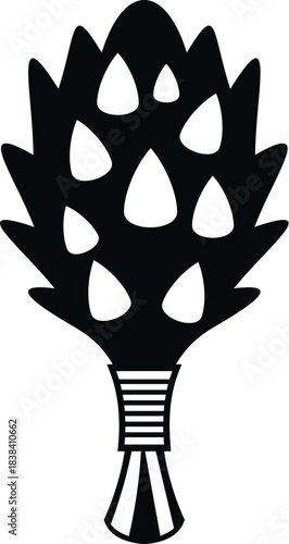 Black and white icon representing a venik, traditional sauna broom, with leaves