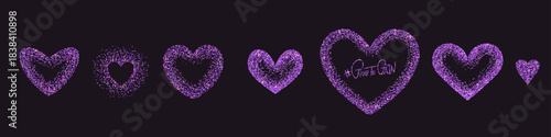 Set of violet glowing heart shape frames isolated on black background. Shiny frame with glowing effects fot 2026 IWD with slogan Give To Gain. Vector illustration