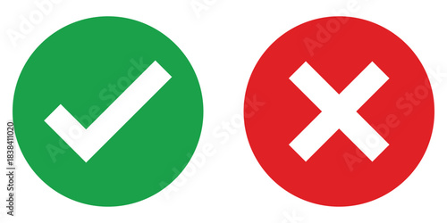 Check mark and cross vector icon. Right, wrong, yes, no, tick symbol. 