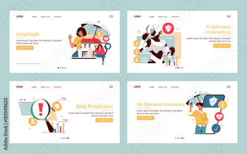 Insurtech Vector Illustration with AI and Risk Management