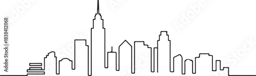 Ultra Clean Black and White Continuous Thin Line Skyline with Minimal Vector Shapes and Simple Linear Architecture