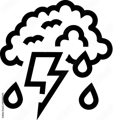 Thunderstorm cloud with lightning and rain icon