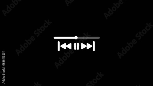 Audio music bar overlay with moving timeline bar animation. Music player overlay animation on black background.