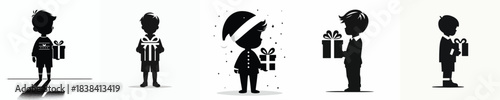 vector silhouette of a little boy carrying a Christmas gift