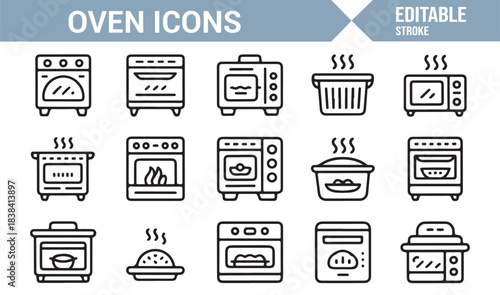 Cooking Appliance Icon Pack Including Ovens, Microwaves, Roasters, Pots, Dishes, and Steam Elements