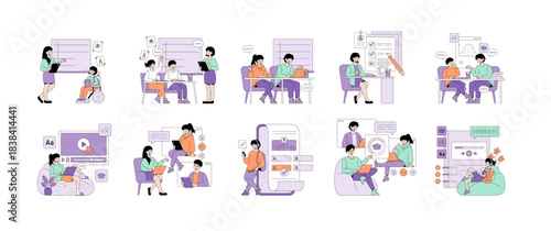 Educational Activities in Classroom Vector Illustration