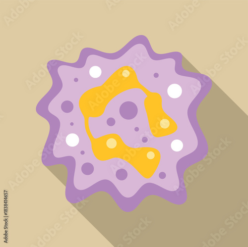 Amoeba microorganism or cell illustration displaying organelles and nucleus in a simplified flat design