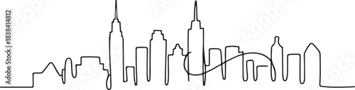 Black and White Continuous Single Stroke Skyline with Expressive Hand Drawn Minimal Artistic Line Flow