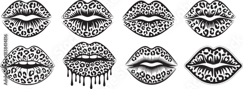 Eight variations of alluring leopard print animal pattern lips in different seductive styles