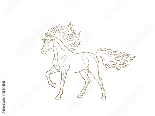 Elegant Horse Outline with Flame-like Mane and Tail Design