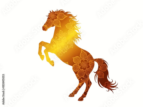 Ornate Floral Horse Silhouette in Golden Tones