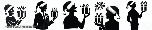 vector silhouette of a man carrying a Christmas gift