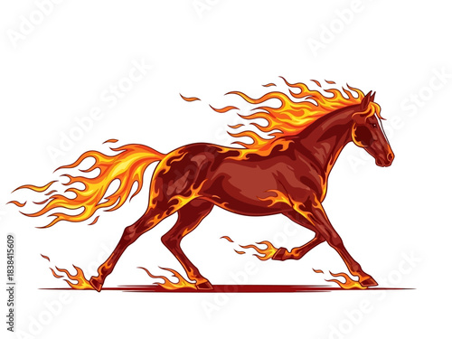 Fiery Chestnut Horse Galloping with Flames