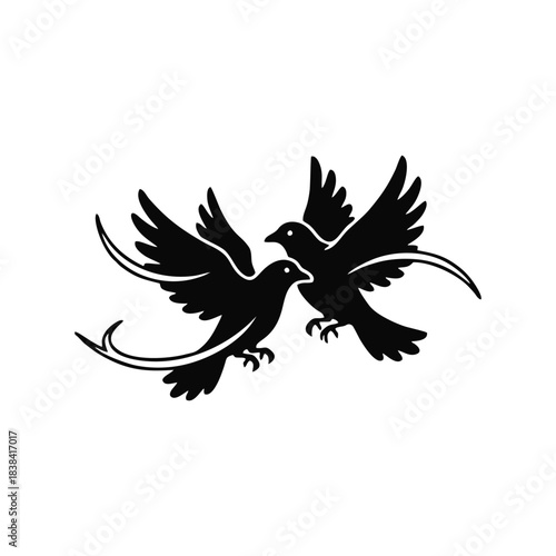 Two Black Dove Silhouettes Flying Together Illustration