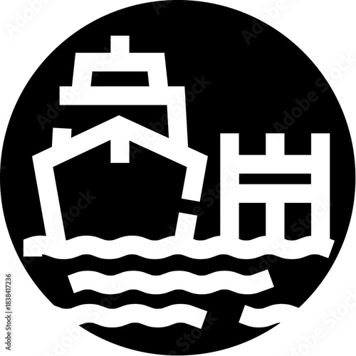 Ship arriving at port or leaving dock icon