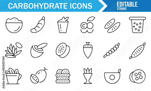 Minimalist Carbohydrate Illustration Pack Featuring Grains, Tubers, Pasta, Fruits, and Natural Produce