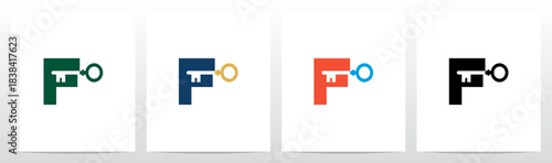 Key Inserted into Letter Negative Space Initial Logo Design F