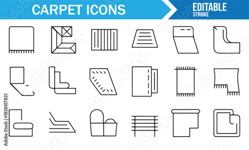 Modern Carpet Line Icons with Rugs, Home Textiles, Floor Coverings, and Soft Furnishing Designs
