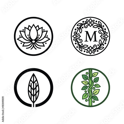 Lotus Flower and Botanical Monogram Logo Collection: Elegant Vector Monograms for Wellness, Spa, and Organic Branding