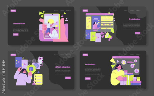 Digital Marketing Strategy Vector Illustration Set