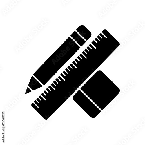 black school supplies: pencil, ruler, eraser clip art preview