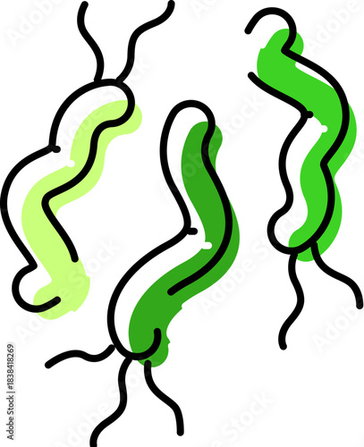 Green vibrio bacteria microorganism microscopic cell illustration