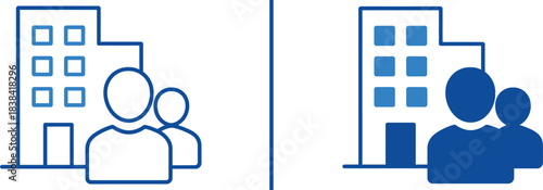 Corporate Office and Business Team Icon: People Standing in Front of a Building for Company Staff