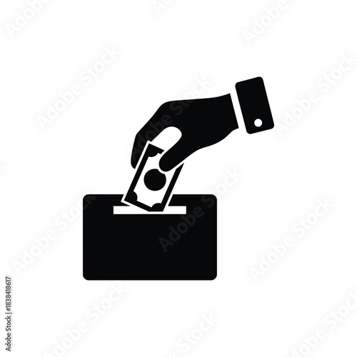 hand inserting money in donation box charity symbol vector illustration
