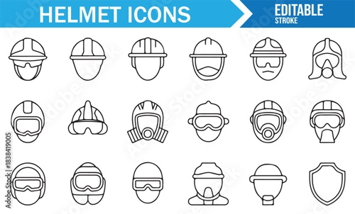 Industrial Safety Icon Pack with Helmets, Masks, Visors, Shields, and Worksite Protection Items