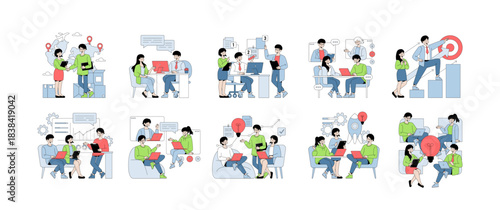 Business Teamwork and Innovation Vector Illustration Set
