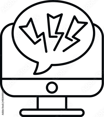 Computer screen showing a chat bubble full of lightning bolts, representing online hate