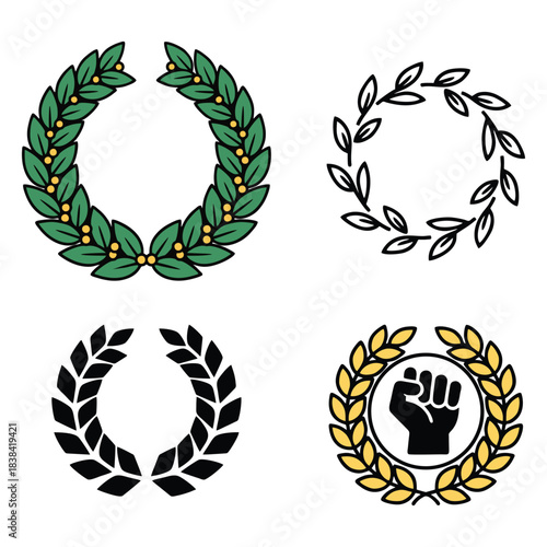 Laurel Wreath Icon Set: Vector Laurel Branches for Awards, Excellence, and Victory Symbols