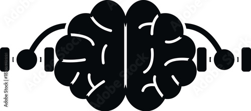 Brain with connected dumbbells symbolizing mental training and cognitive workout