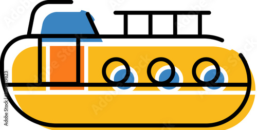 Yellow submarine traveling underwater as exploration vehicle