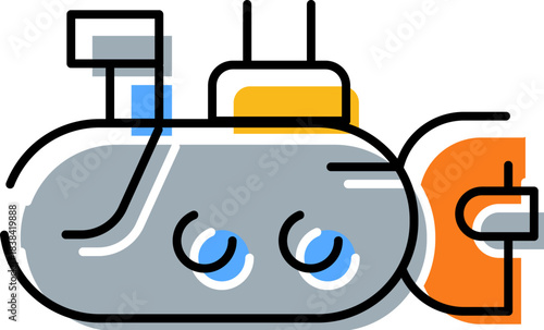 Submarine boat navigating underwater expedition travel icon
