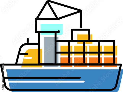 Cargo ship transporting containers, ocean freight logistics concept