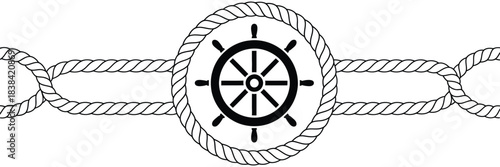 Nautical Rope Border With Ship Wheel Icon in Clean Vector Illustration, Maritime Frame Design for Ocean Themes, Sailing Graphics, Coastal Artwork, and Creative Decorative Projects